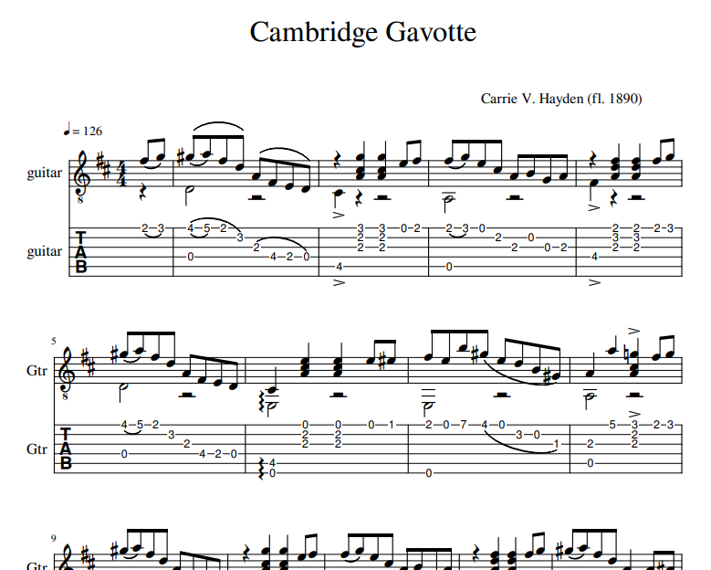 Cambridge Gavotte sheet music for guitar tab
